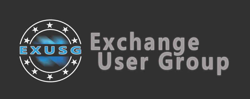 Rundes Logo der Exchange User Group links, Text "Exchange User Group" rechts vom Logo
